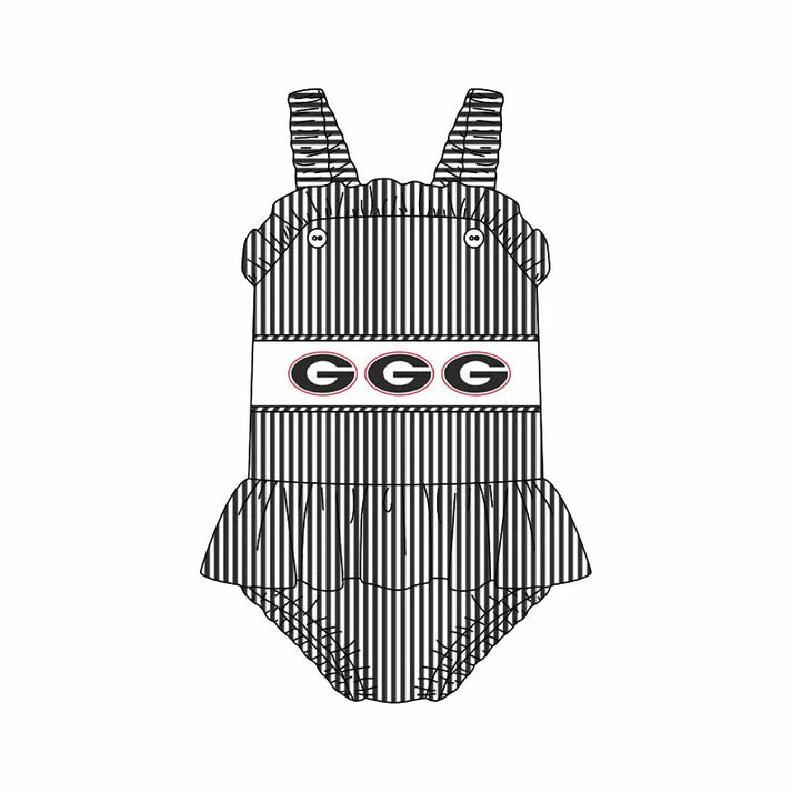 Preorder (moq 5)Baby Girls Strap Black Stripe G Tunic Bummies Team Rompers 12.29