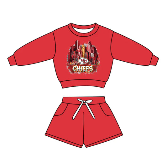 Preorder(moq 5)Baby Boys Long Sleeve KC Chiefs Top Pockets Shorts Team Clothes Sets 12.16