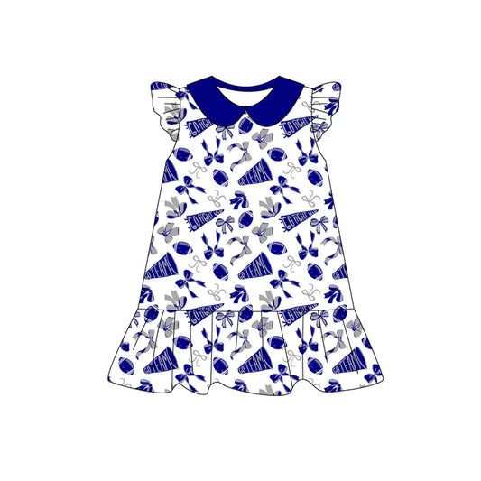 Preorder (moq 5)Baby Girls Blue flutter sleeve Team Knee Length Dresses 8.1