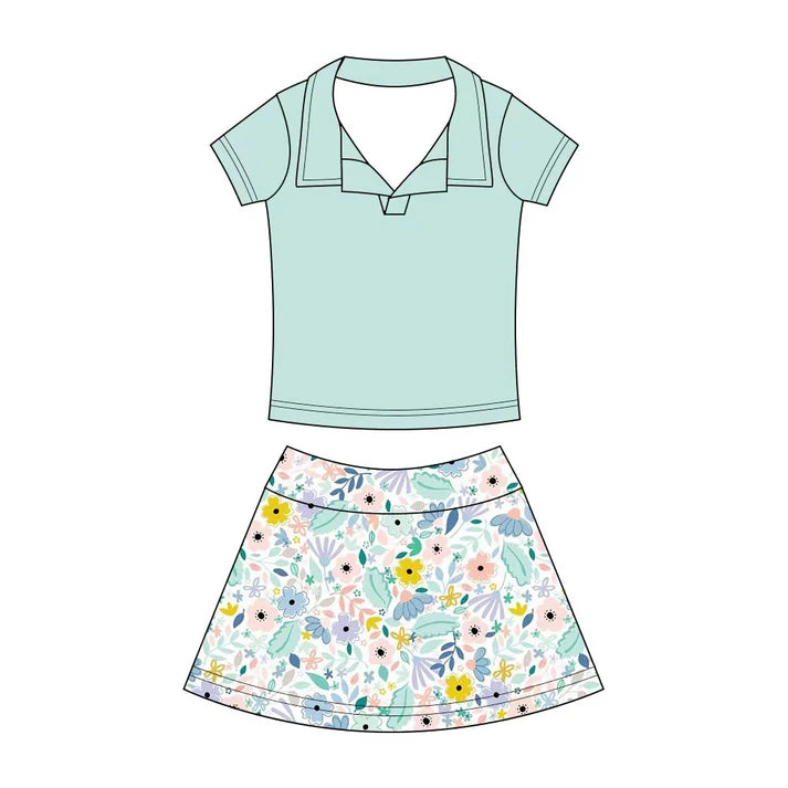 Preorder (moq 5)Baby Girls Button Pullovers Top Colorful Flowers Skirt Shorts Clothes Set 12.19