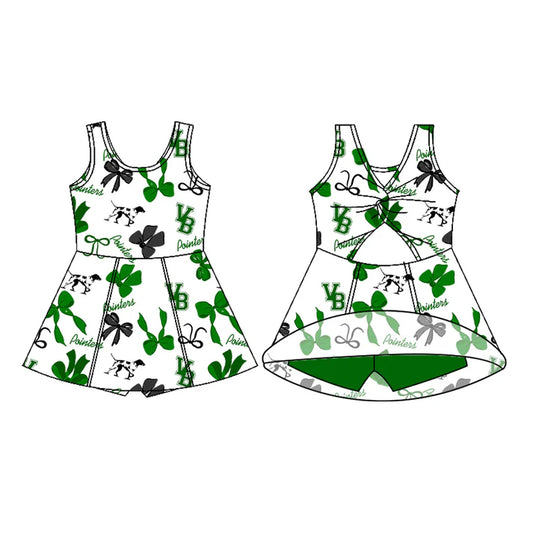 Preorder (moq 5)Baby Girls Sleeveless pointers Bows Football Team Shorts Dresses 8.15