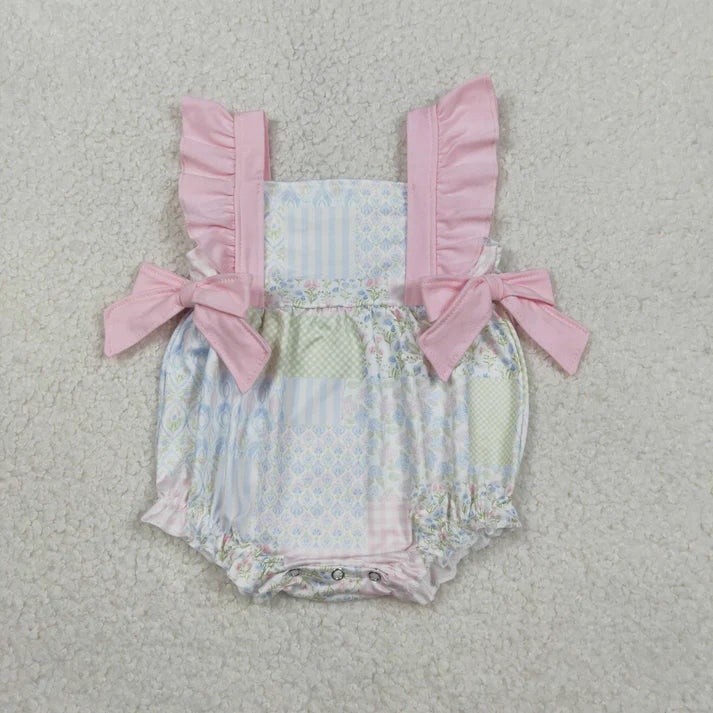 Sibling Baby Girls Flowers Checked Tunic Ruffle Shorts Clothes Set Knee Length Dress Rompers