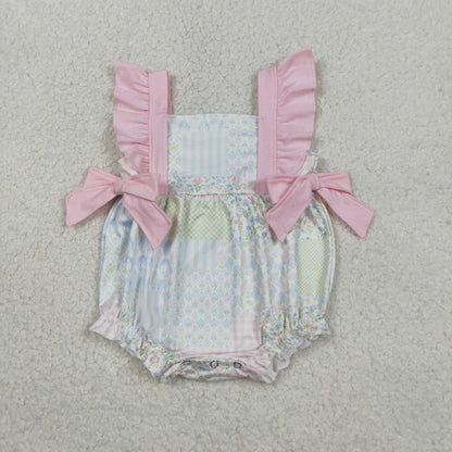 Sibling Baby Girls Flowers Checked Tunic Ruffle Shorts Clothes Set Knee Length Dress Rompers