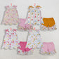 Sibling Baby Girls Colorful Flowers Scallop Tunic Ruffle Short Clothes Sets