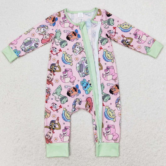 Baby Infant Girls Rompers Cartoon Animals Long Sleeve Zip Bamboo Rompers LR0970