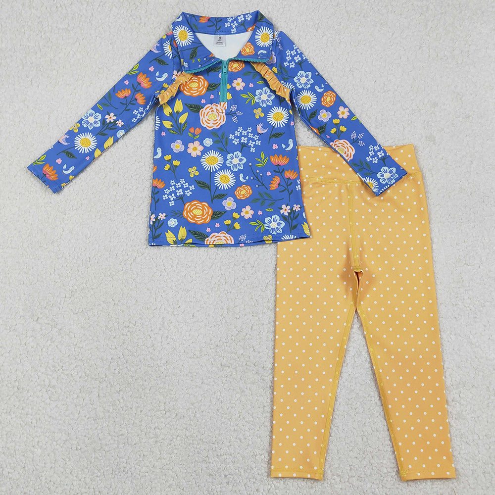 Baby Girls Clothes Colorful Flowers Zipper Pullover Leggings Yoga Active Clothes Set GLP2736 12.23