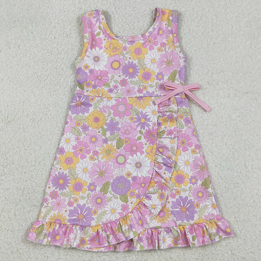 Baby Girls Dress Sleeveless Colorful Flowers Shorts Yoga Ruffle Knee Length Dresses GSD3095 12.23