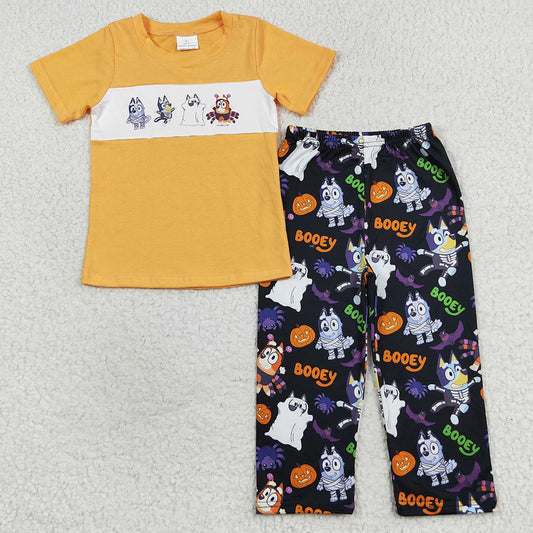 Baby Boys Clothes Halloween Dogs Short Sleeve Shirt Tops Pants Sets BSPO0406