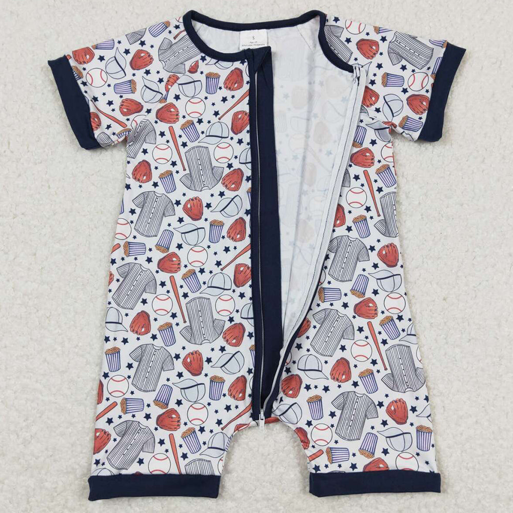 Baby Infant Boys Romper Baseball Zip Short Sleeve Rompers SR0581