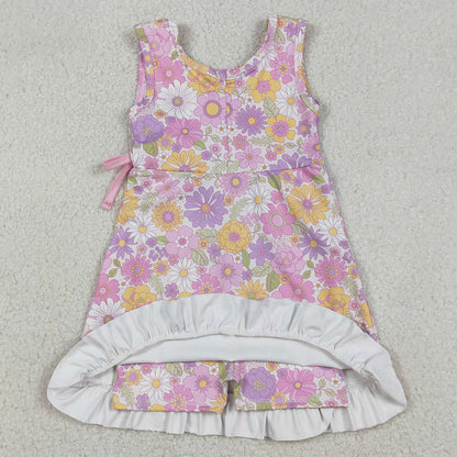 Baby Girls Dress Sleeveless Colorful Flowers Shorts Yoga Ruffle Knee Length Dresses GSD3095 12.23