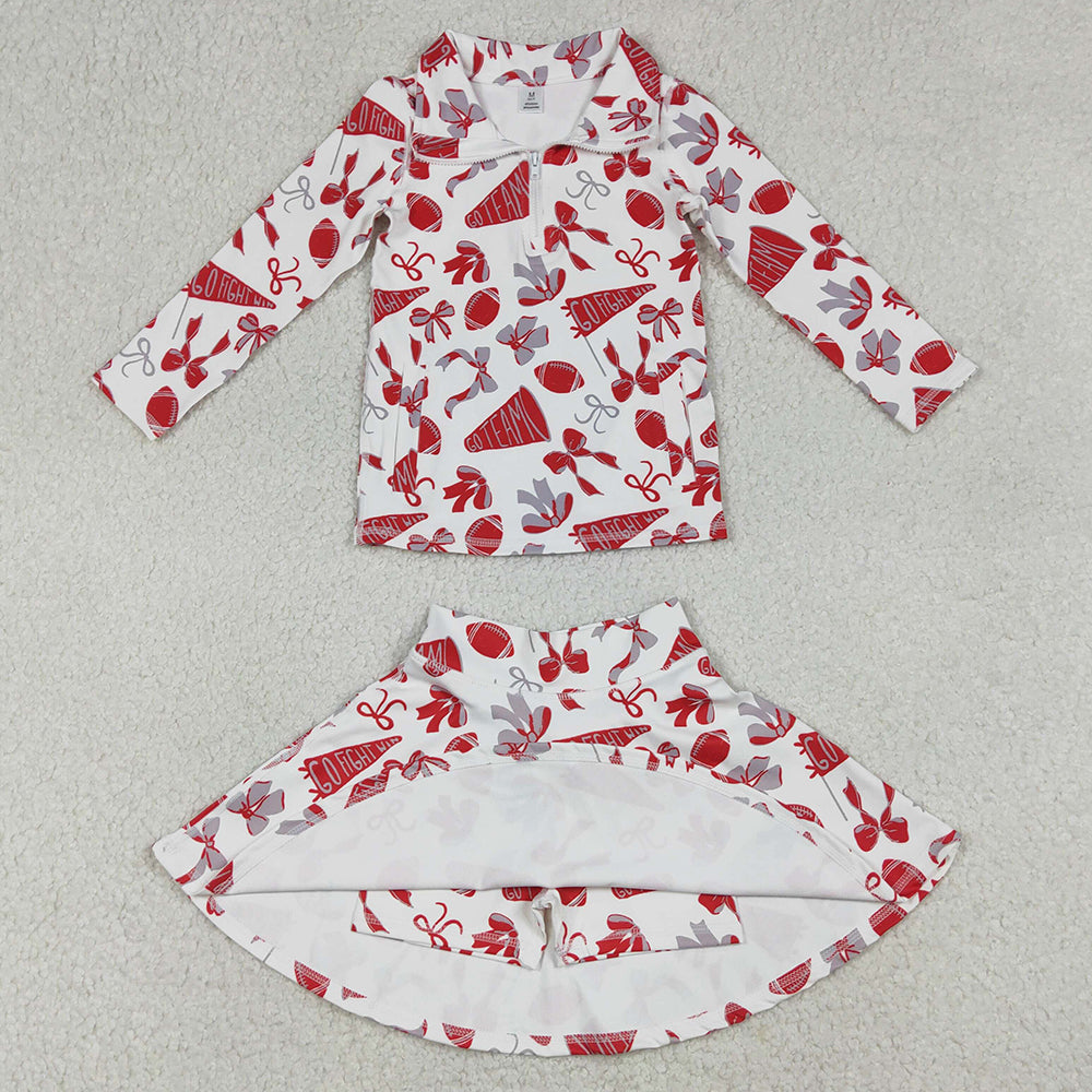 Baby Girls Clothes Red Bows Go Team Zipper Pullovers Skirts Short Yoga Active Clothes Set GLD1286 12.20