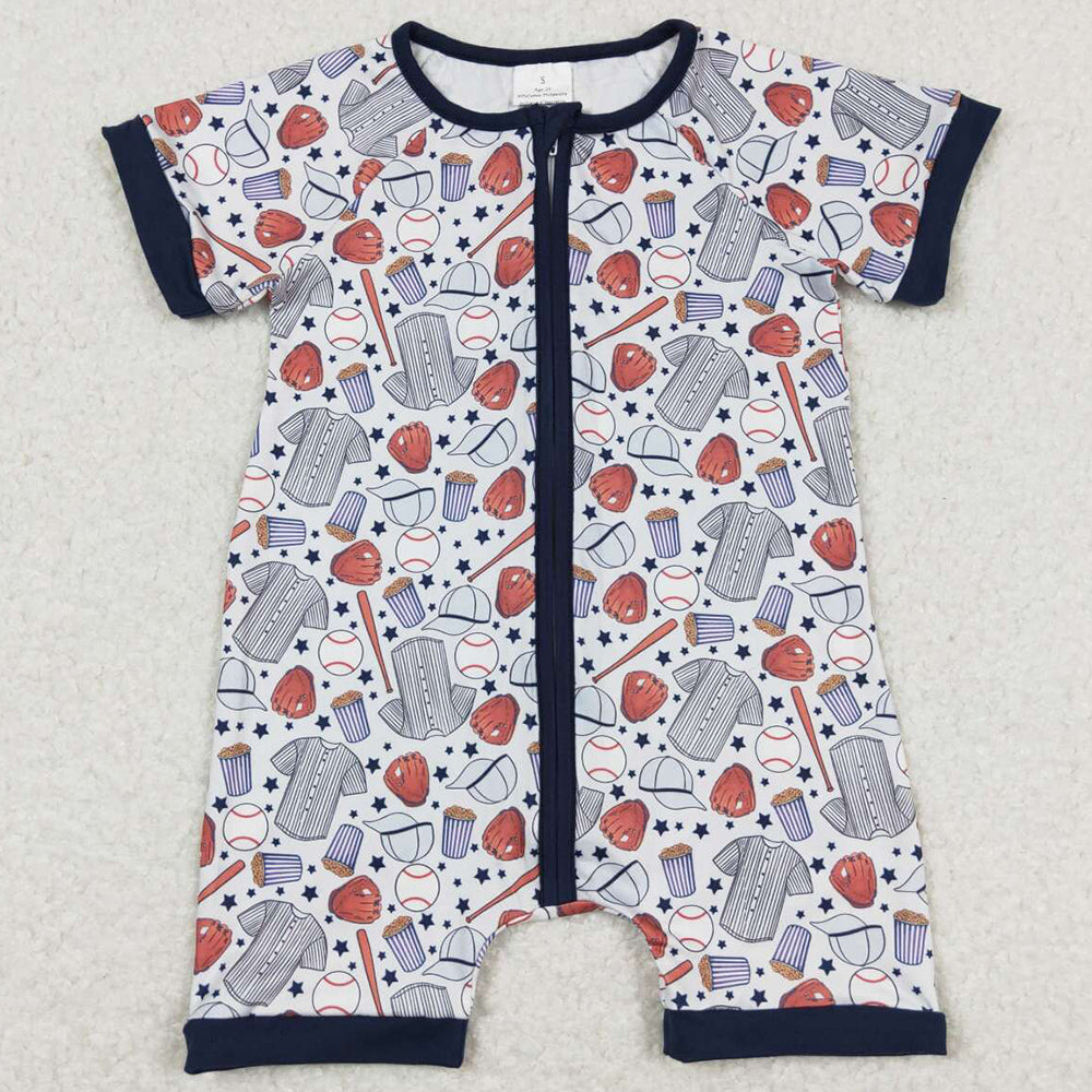 Baby Infant Boys Romper Baseball Zip Short Sleeve Rompers SR0581