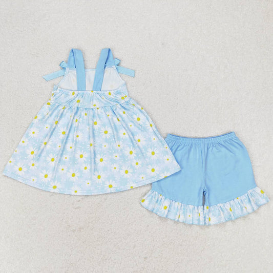 Baby Girls Clothes Daisy Flowers Bows Tunic Shorts Clothes Sets GSSO0993