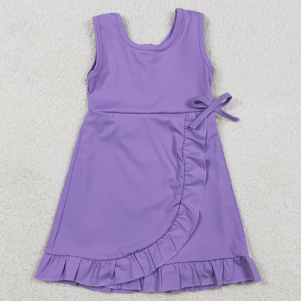 Baby Girls Dress Purple Sleeveless Yoga Active Ruffle Shorts Knee Length Dresses GSD3036 1.1