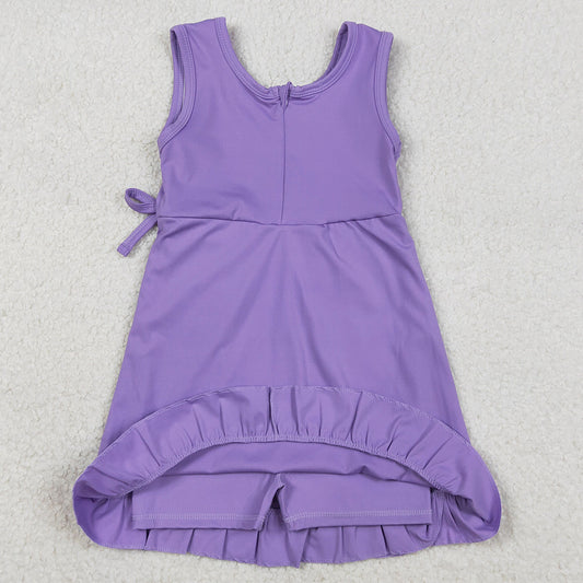 Baby Girls Dress Purple Sleeveless Yoga Active Ruffle Shorts Knee Length Dresses GSD3036 1.1