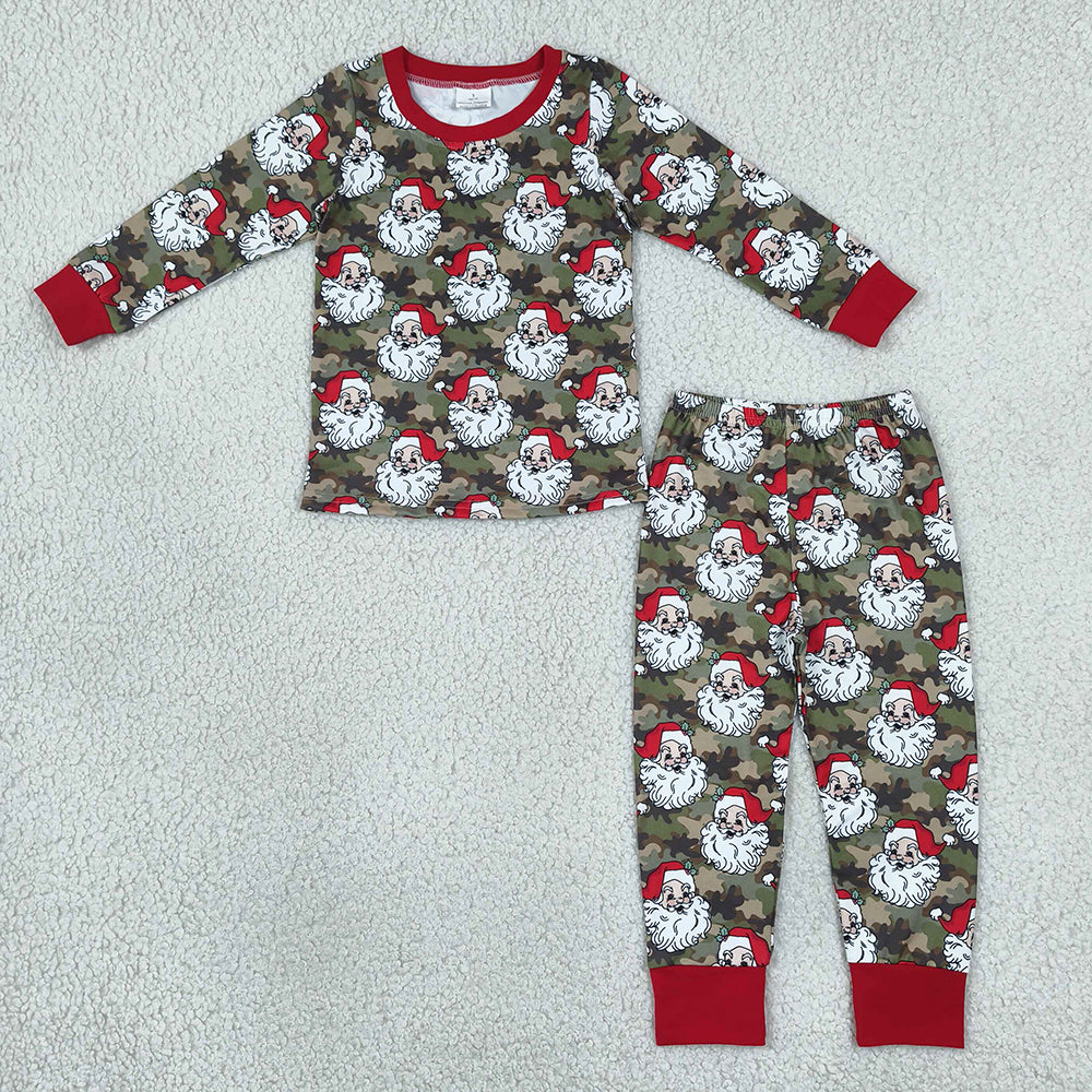 Baby Boys Pajamas Green Camo Santa Top Pant Christmas Pajamas Sets BLP1600