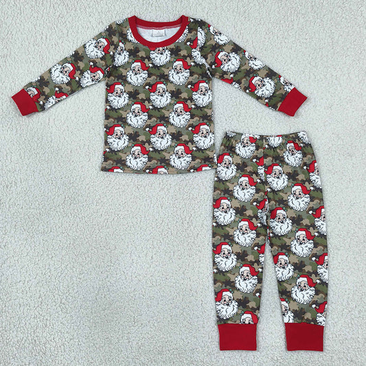 Baby Boys Pajamas Green Camo Santa Top Pant Christmas Pajamas Sets BLP1600