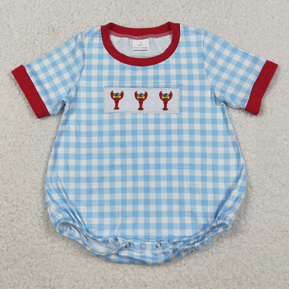 Baby Girls Rompers Embroidery Anchor Crayfishes Checked Mardi Gras Rompers SR3257 SR3256 11.7