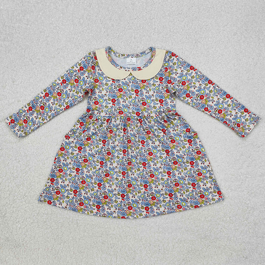 Baby Girls Dress Blue Small Flowers Knee Length Dresses GLD0811