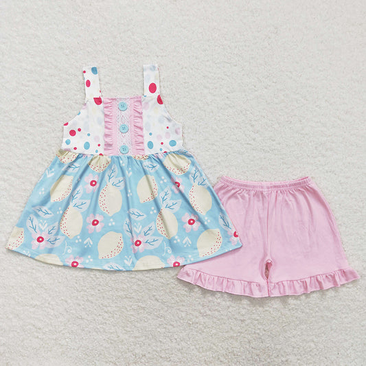 Baby Girls Clothes Lemon Straps Top Ruffle Shorts Sets GSSO1133