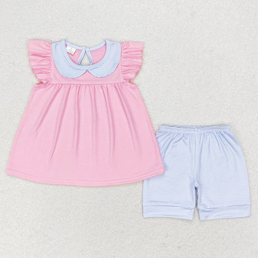 Baby Girls Clothes Light Pink Flutter Sleeve Ruffle Tunic Shorts Sets GSSO1064