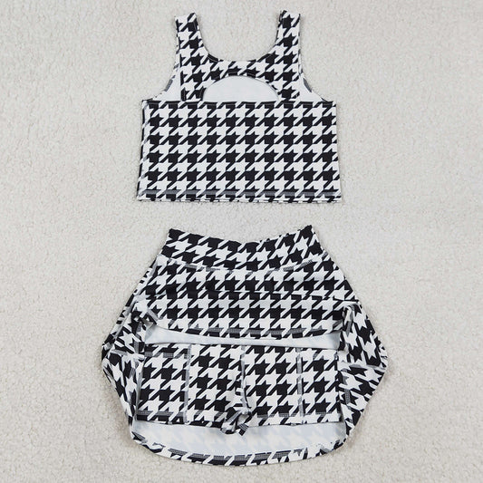 Baby Girls Dress Black Birds Checked Top Skirt Shorts Yoga Clothes Set GSD2858 12.31