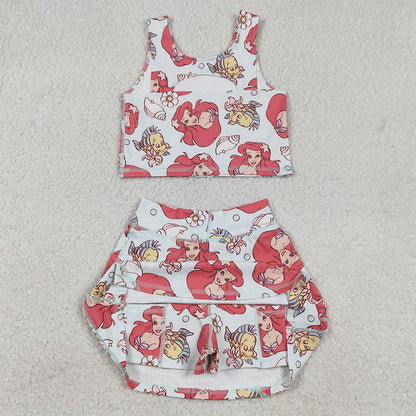 Baby Girls Clothes Sleeveless Cartoon Mermaid Fishes Top Skort Yoga Sets GSD3231 1.1