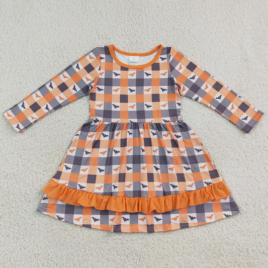 Baby Girls Dress Bats Checked Ruffle Halloweens Knee Length Dress GLD1707