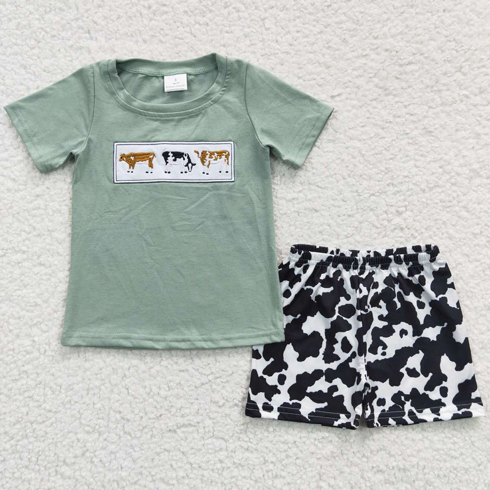 Baby Kids Sibling Clothing Western Cow Embroidery Summer Girls Clothes Set GSSO0305