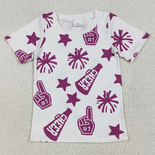 Baby Girls T-shirts Short Sleeves Hot Pink Firework Cheer Tee Shirts Tops GT0993 6.24