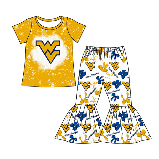 Preorder MOQ 5 Bleached W V top bow pants kids girls team clothes 8.27