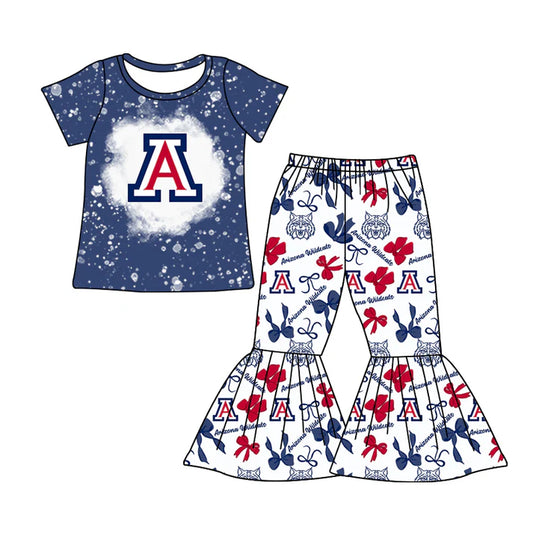 Preorder MOQ 5 bleached blue A top bow pants girls team clothes 8.25