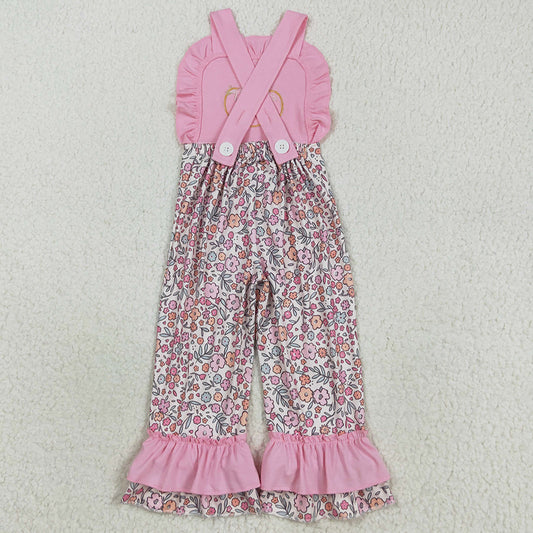 Baby Girls Jumpsuits Embroidery Bow Pumpkins Pink Strap Floral Ruffle Pant Jumpsuits SR3176