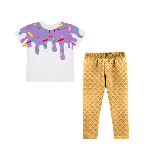 Preorder (moq 8)Baby Girls Purple Drip Sprinkles Top Legging Pants Team Clothes Sets 9.24
