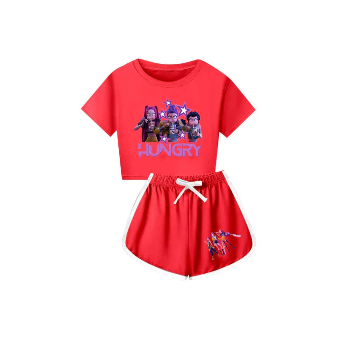 Preorder(moq 5) Baby Girls Cartoon Girls Hungry Top Shorts Watermelon Red Clothes Sets 10.4