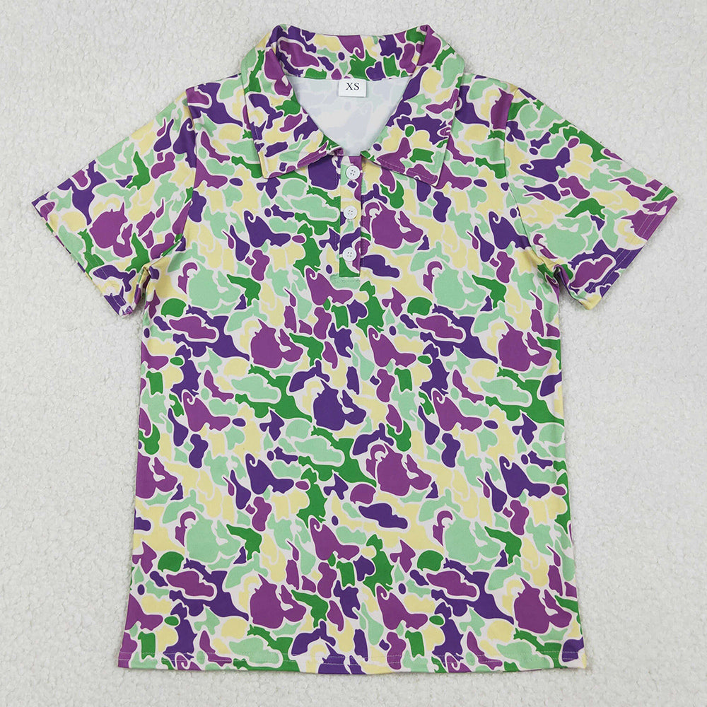 Adult Men Clothes Mardi Gras Camo Button Polo Shirts Top BT1452 11.6