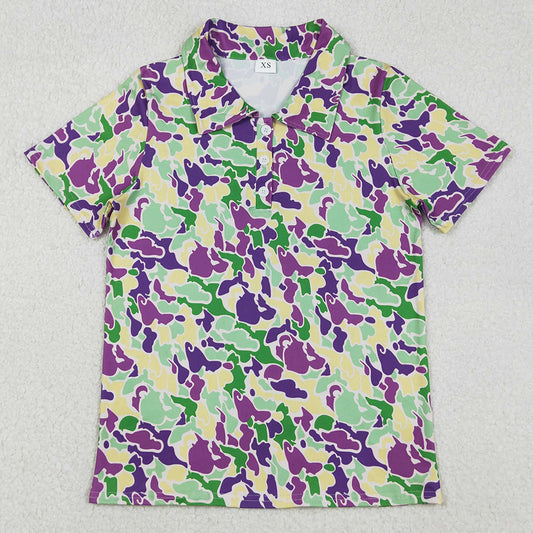Adult Men Clothes Mardi Gras Camo Button Polo Shirts Top BT1452 11.6