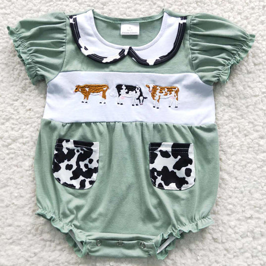 Baby Girls Rompers Cow Green Boutique Romper SR0373