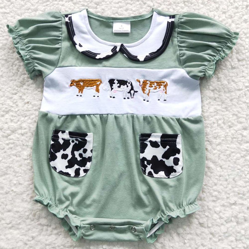 Infant Baby Romper Western Cow Embroidery Summer Sibling Clothes SR0374