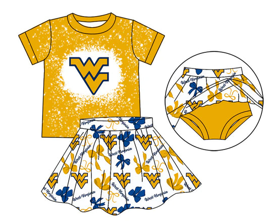 Preorder moq 5 W V bleached top bow skirt girls team outfits 8.26