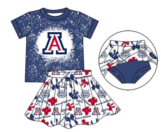 Preorder moq 5 Blue A bleached top bow skirt girls team outfits 8.23