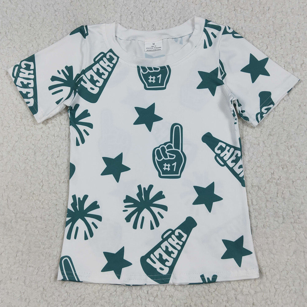Baby Girls T-shirts Short Sleeves Green Firework Stars Tee Shirts Tops GT0955 6.24