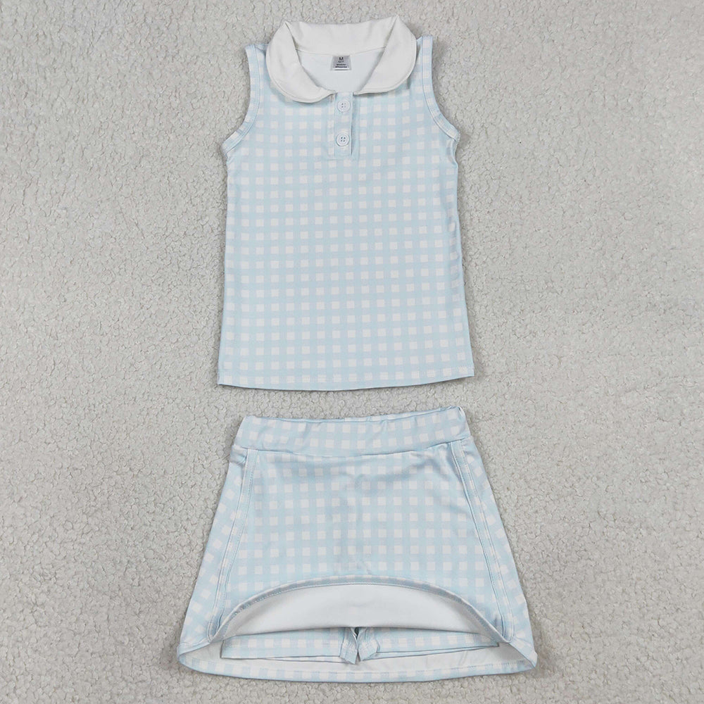 Baby Girls Clothes Checked Button Collar Top Skirt Shorts Yoga Active Clothes Sets GSD3375 1.8