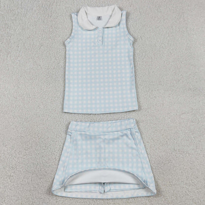 Baby Girls Clothes Checked Button Collar Top Skirt Shorts Yoga Active Clothes Sets GSD3375 1.8