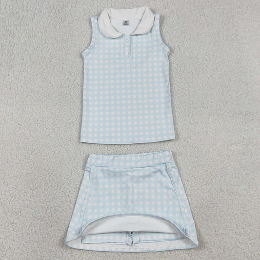 Baby Girls Clothes Checked Button Collar Top Skirt Shorts Yoga Active Clothes Sets GSD3375 1.8