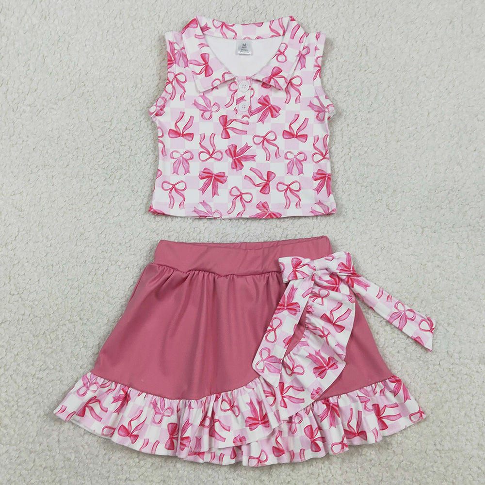 Baby Girls Dress Bows Checked Button Top Ruffle Skirt Shorts Yoga Active Clothes Sets GSD3480