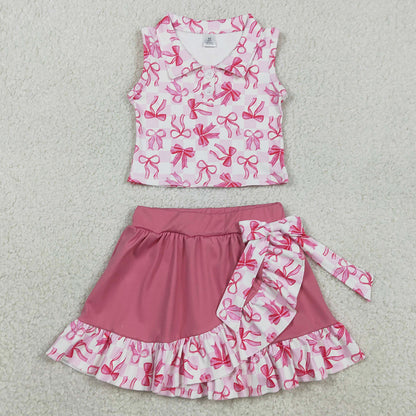 Baby Girls Dress Bows Checked Button Top Ruffle Skirt Shorts Yoga Active Clothes Sets GSD3480