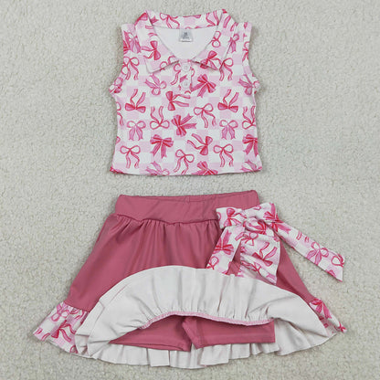 Baby Girls Dress Bows Checked Button Top Ruffle Skirt Shorts Yoga Active Clothes Sets GSD3480
