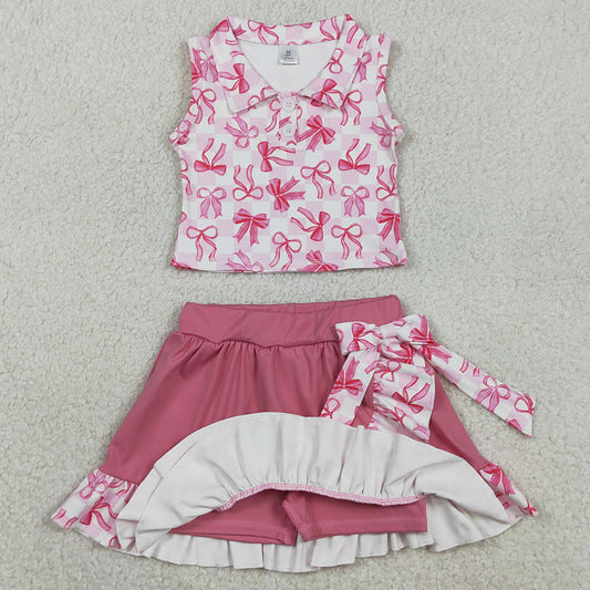 Baby Girls Dress Bows Checked Button Top Ruffle Skirt Shorts Yoga Active Clothes Sets GSD3480