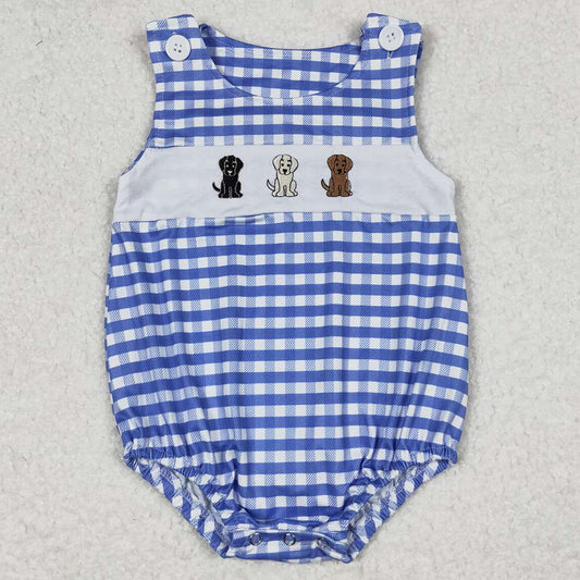 Baby Infant Boys Rompers Dogs Checkered Sleeveless Rompers SR1048